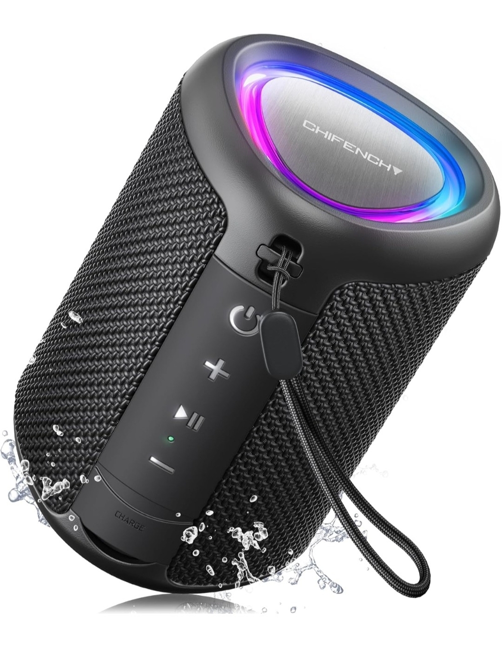 Black Portable Bluetooth Speaker with RGB Light Ring